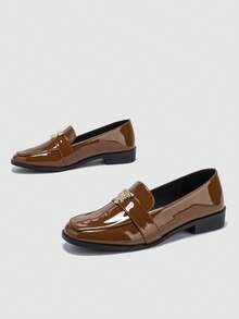 Women's Fashionable & Comfortable Commuting Loafers, Flat Pu Leather Shoes - Coffee Brown - View 2