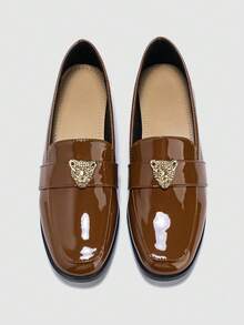 Women's Fashionable & Comfortable Commuting Loafers, Flat Pu Leather Shoes - Coffee Brown - View 3