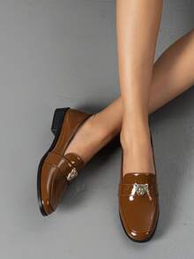 Women's Fashionable & Comfortable Commuting Loafers, Flat Pu Leather Shoes - Coffee Brown - View 4