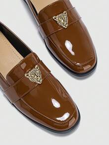 Women's Fashionable & Comfortable Commuting Loafers, Flat Pu Leather Shoes - Coffee Brown - View 5