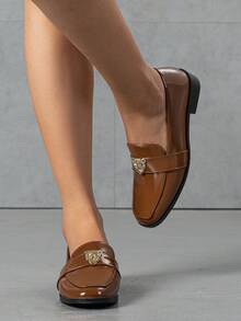 Women's Fashionable & Comfortable Commuting Loafers, Flat Pu Leather Shoes - Coffee Brown - View 6