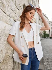 SHEIN BIZwear Double Breasted Shawl Collar Blazer - White - View 3