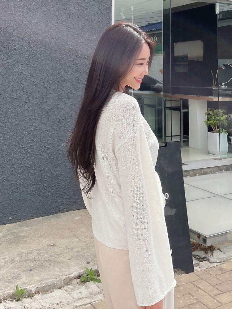 Drawstring Front Drop Shoulder Sweater,Fall Clothes