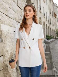 SHEIN BIZwear Double Breasted Shawl Collar Blazer - White - View 4