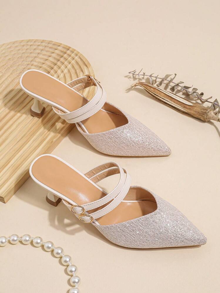 Women's Plus Size Shoes 41-43, Spring & Autumn Style, Wide Feet Friendly, New Flat Half Slippers, & Heelless High Heeled Sandals - Champagne - View 1
