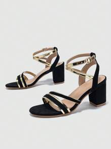 女士夏季新款系带法式优雅淑女风格舒适粗跟凉鞋