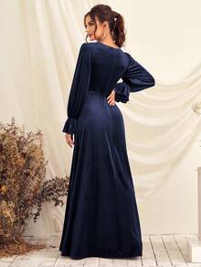 Surplice Neck Flounce Sleeve Dress - Royal Blue - View 2