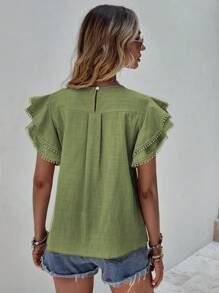 SHEIN LUNE 素色蝴蝶袖襯衫 - 綠色 - 查看 2