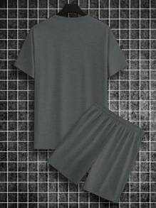 Manfinity Homme Bộ hai mảnh Nam Dây kéo màu trơn Giải trí - Màu xám đen - Xem 2