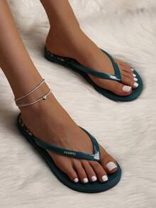 Women's Fashionable Letter Pattern Slide Sandals - Cadet Blue - View 3