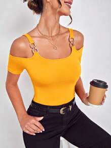 SHEIN Privé 鏈條細節挖肩T恤 - 黃色 - 查看 4