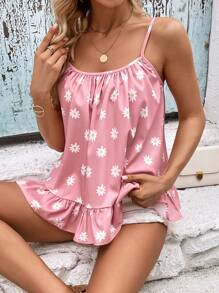 SHEIN LUNE Top de tirantes con estampado floral bajo con fruncido - Rosa - Ver 3