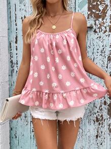 SHEIN LUNE Top de tirantes con estampado floral bajo con fruncido - Rosa - Ver 4