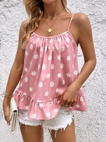 SHEIN LUNE Top de tirantes con estampado floral bajo con fruncido - Rosa - Ver 6