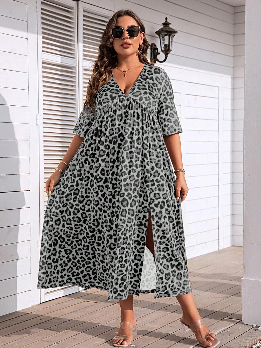 可愛豹紋加大洋裝 - 彩色 - 查看 1