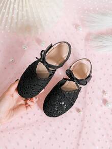 Dép sandal công chúa thời trang Hàn Quốc dệt kim cho bé gái mùa hè, đế mềm thoáng khí, mũi kín trang trí ren - màu đen - Xem 6