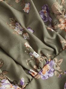 SHEIN MOD 印花前繫帶荷葉邊上衣 - 軍綠色 - 查看 3