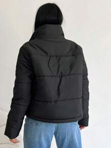 EURMUSE Zip Up Puffer Coat - Black - View 2