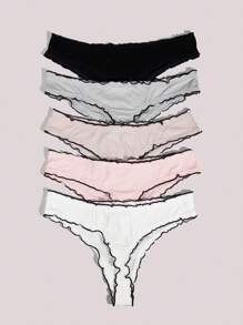 Plus 5pack Lettuce Trim Bow Front Panty - Multicolor - View 2