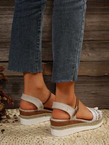 夏天女性休閒海灘風格坡跟涼鞋 - 白色 - 查看 3