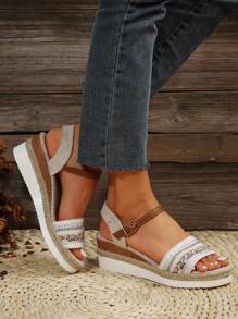 夏天女性休閒海灘風格坡跟涼鞋 - 白色 - 查看 4