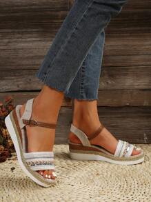 夏天女性休閒海灘風格坡跟涼鞋 - 白色 - 查看 5