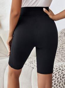 SHEIN LUNE Wideband Waist Biker Shorts With Phone Pocket - Black - View 3