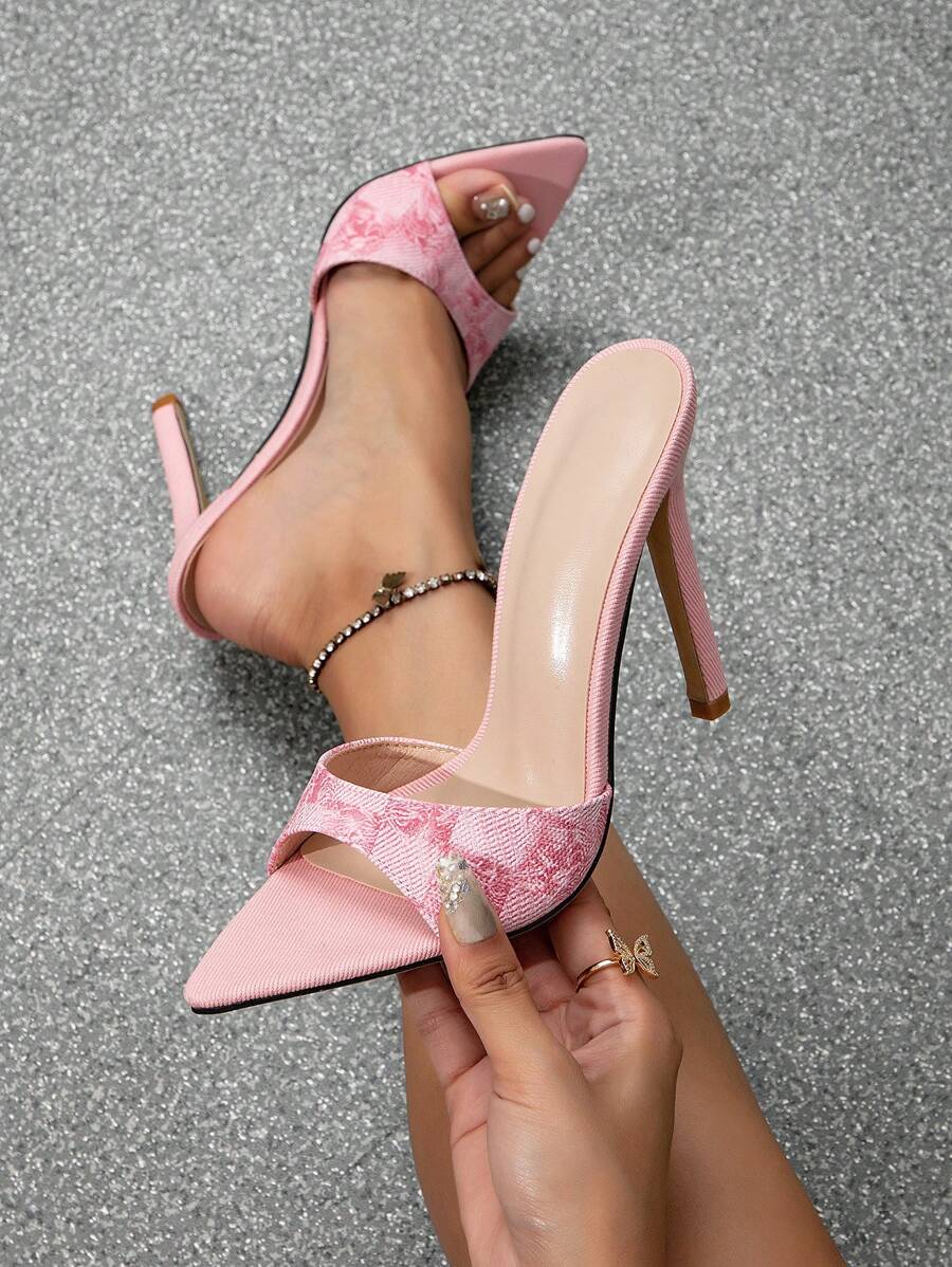 Women's Fashion Pointed Toe High Heel Sandals, Gold Stone Texture, Suitable For Outings, Banquets And Parties