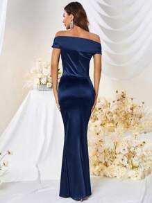 MUXXN Mermaid Hem Satin Prom Dress - Navy Blue - View 2