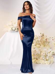 MUXXN Mermaid Hem Satin Prom Dress - Navy Blue - View 7