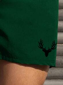 Manfinity Homme Men Plus Letter Graphic Drawstring Waist Slant Pocket Shorts - Army Green - View 3