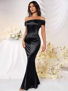 MUXXN Mermaid Hem Satin Prom Dress - Black - View 5