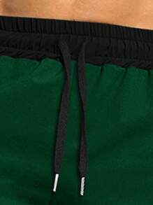 Manfinity Homme Men Plus Letter Graphic Drawstring Waist Slant Pocket Shorts - Army Green - View 4