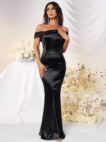 MUXXN Mermaid Hem Satin Prom Dress - Black - View 6