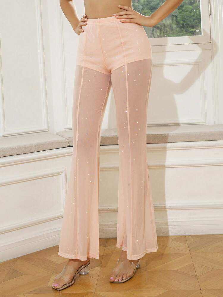 D&M Pantalon Évasé Unicolore Scintillant - Rose pâle - Voir 4