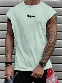 Manfinity Homme Áo thun & Áo lót Nam Lá thư Giải trí - Màu xanh Bạc hà - Xem 3