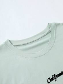 Manfinity Homme Áo thun & Áo lót Nam Lá thư Giải trí - Màu xanh Bạc hà - Xem 5