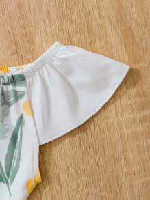 SHEIN Đứa bé gái Sơ sinh In hoa Viền Ruffle Romper & Băng đô đầu - trắng - Xem 3