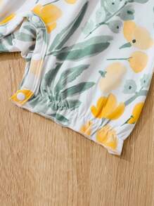 SHEIN Đứa bé gái Sơ sinh In hoa Viền Ruffle Romper & Băng đô đầu - trắng - Xem 4