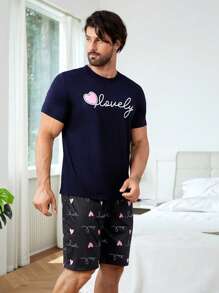 男士字母及心形印花睡衣套装 / 睡衣套装 - 彩色 - 查看 3