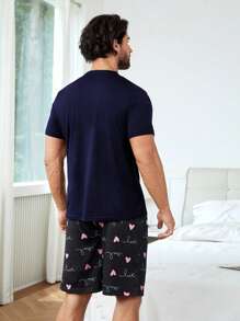 男士字母及心形印花睡衣套装 / 睡衣套装 - 彩色 - 查看 2
