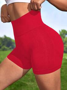 Easithlete Wideband Waist Sports Biker Shorts For Chinese New Year - Red - View 1