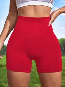 Easithlete Wideband Waist Sports Biker Shorts For Chinese New Year - Red - View 4