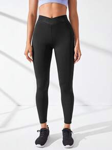 Easithlete Solid Wideband Waist Sports Leggings