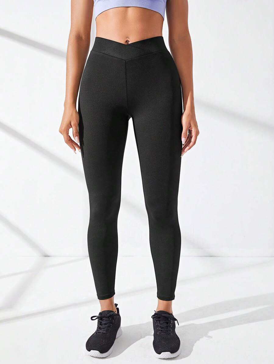 Easithlete Solid Wideband Waist Sports Leggings