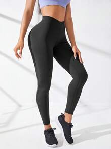 Easithlete Solid Wideband Waist Sports Leggings