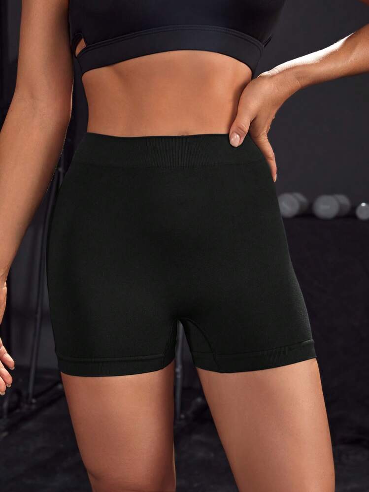 Yoga Basic חלק רצועה עבה למותניים שורטס ספורט - שחור - ראה 5