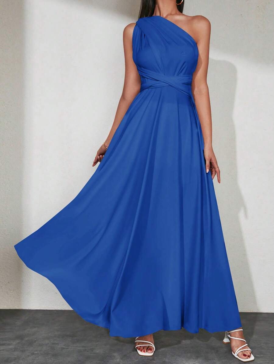 EURMUSE Solid Multiple Ways Wear Dress - Blue - View 1