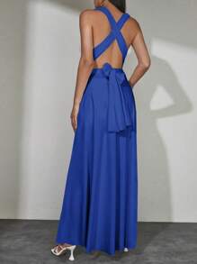 EURMUSE Solid Multiple Ways Wear Dress - Blue - View 2