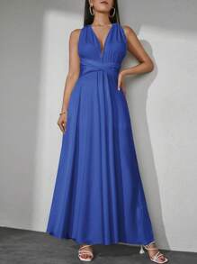 EURMUSE Solid Multiple Ways Wear Dress - Blue - View 4